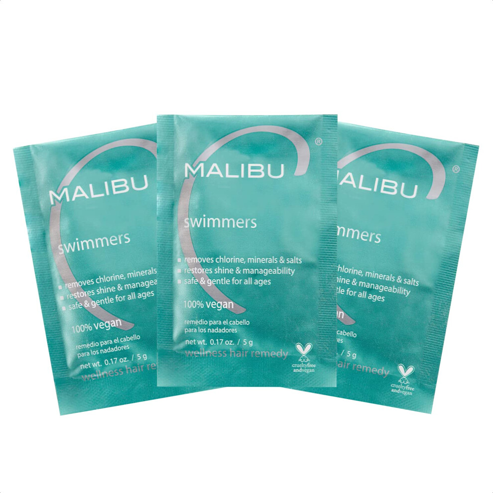Malibu C Swimmers Wellness Hair Remedy (3 Packets) - Prevents and Protects Hair Discoloration from Chlorine & Pool Elements - Hydrating Vitamin C Comp