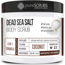 pureSCRUBS Premium kokosnoot bodyscrubset - grote 16oz dode zeezout bodyscrub met ge?fuseerde essenti?e oli? en voedingsstoffen, inclusief houten lep