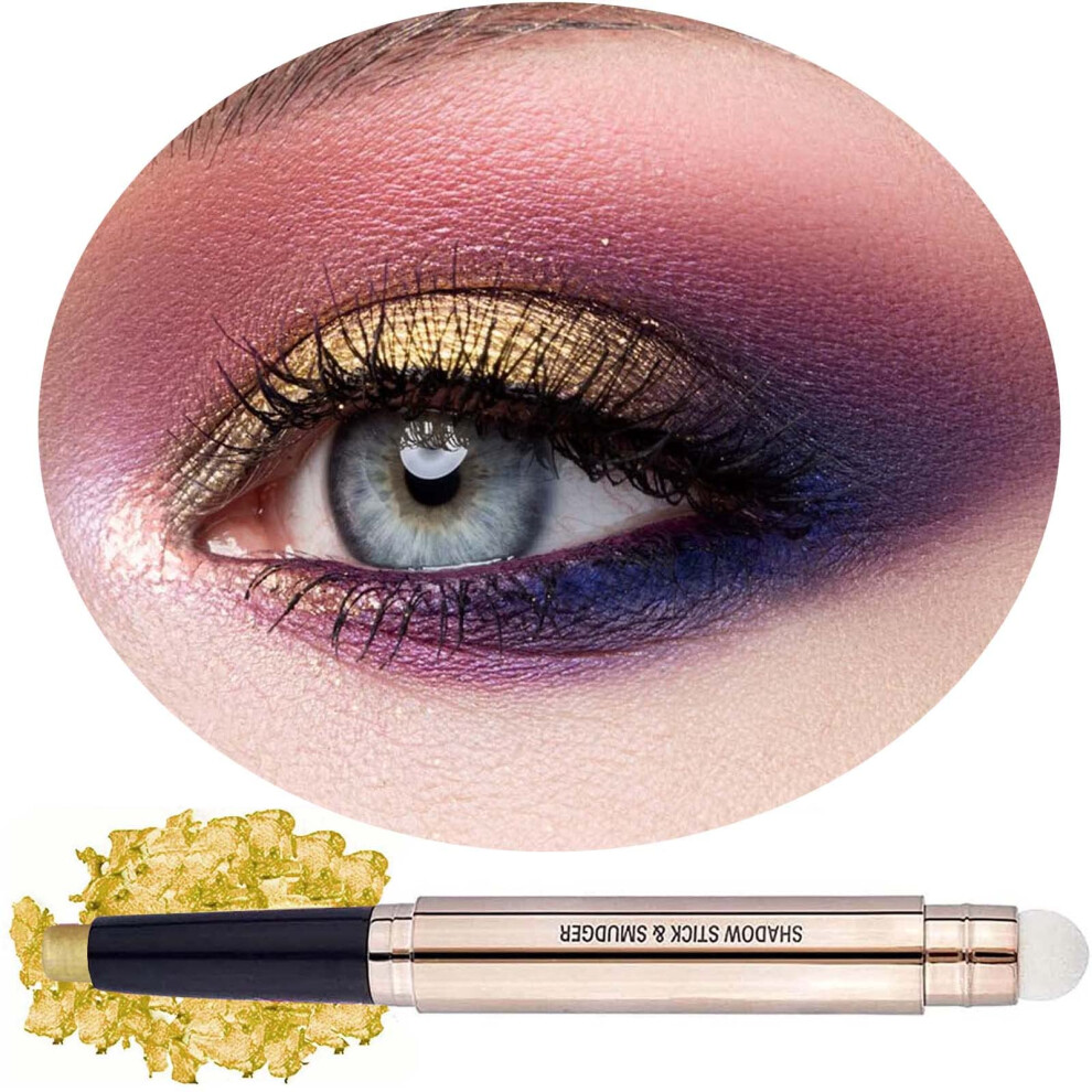 Oviqerki 18 Color Eyeshadows Stick Shimmer Highlighter Waterproof Eyeshadow Pen Colour Pop Eye Makeup (14# Gold Shimmer)