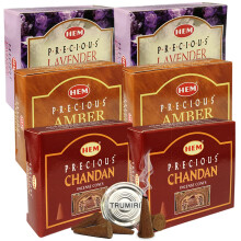 Lavendel Amber Chandan Røgelseskegler & Holder Bundle Variety Pack fra Hem Trumiri Sense Inence