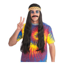 Forum Novelties Bandeau de Hippie pour Homme avec Perruque Longue, Noir, Taille Unique