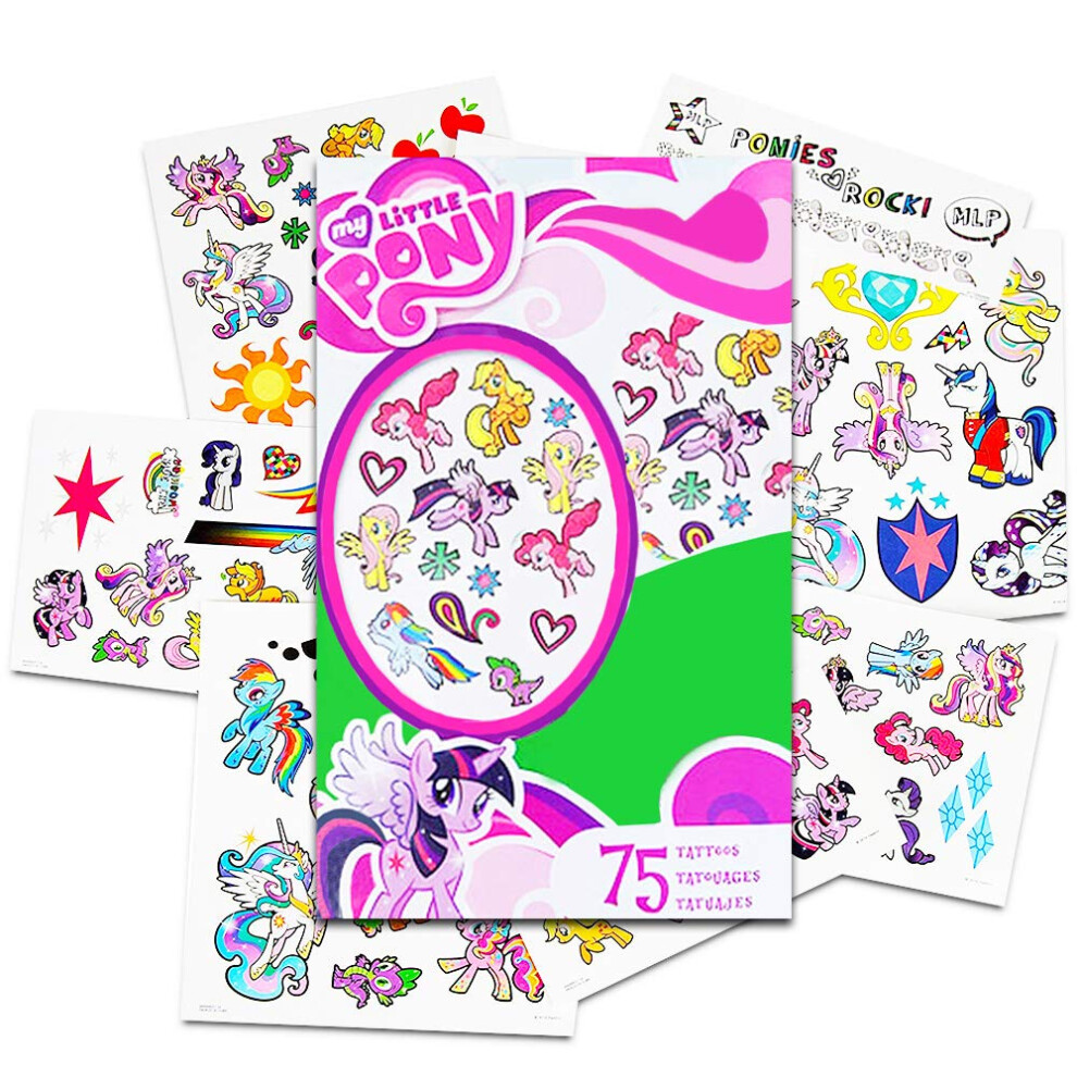 Hasbro My Little Pony Temporary Tattoos - 75 Tattoos - Twilight Sparkle  Rainbow Dash  Fluttershy  Pinkie Pie  Applejack  Rarity  Spike The Dragon  Pr