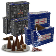 Nag Champa Super Hit Backflow Wierookkegels voor Waterval Aromatische Rookfontein Haze Falls en Matbundel - Pakket van 3+3