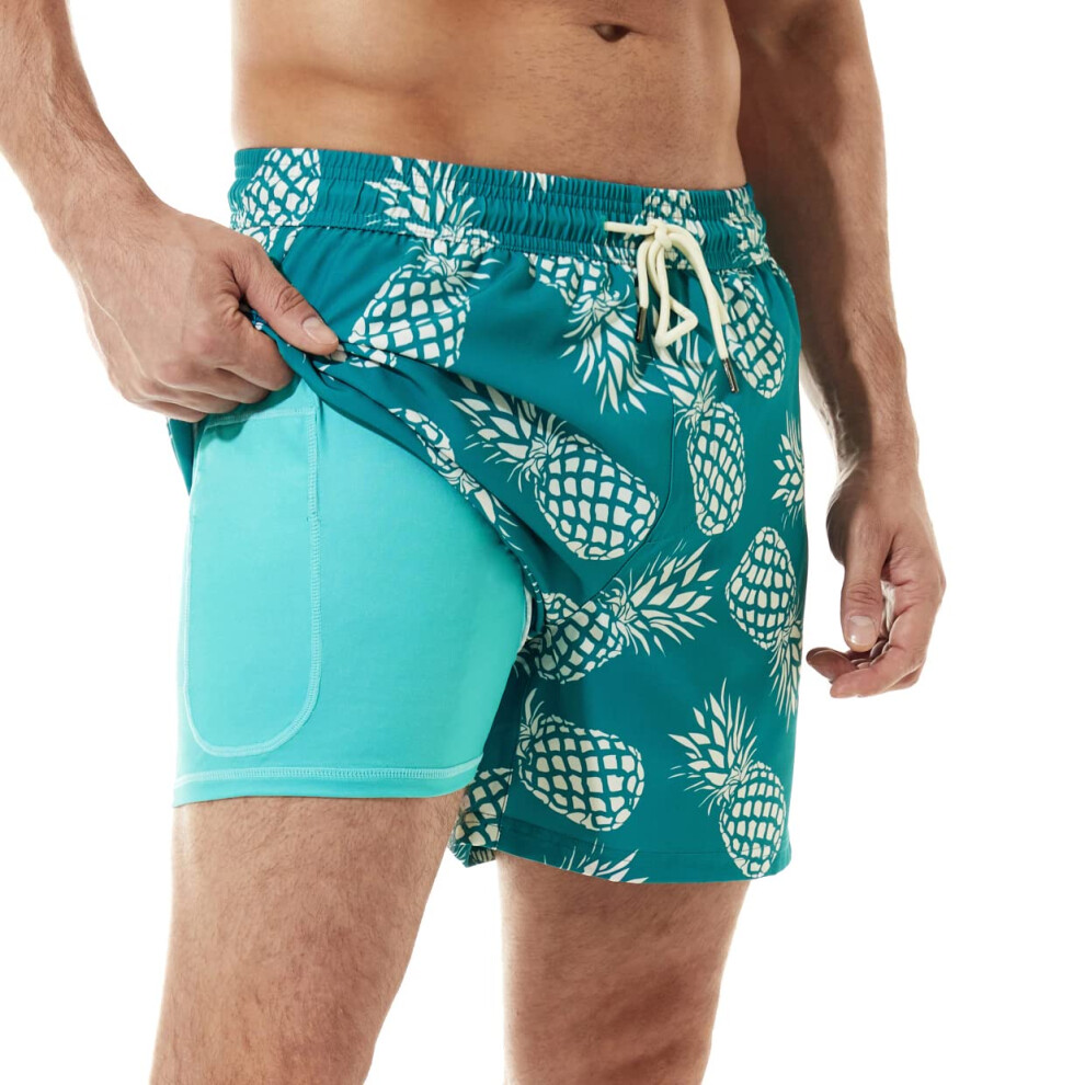 BRISIRA Swim Trunks Men Quick Dry Swim Shorts 5 inch Inseam Stretch Water Beach Shorts with compression Liner Zipper Pocket