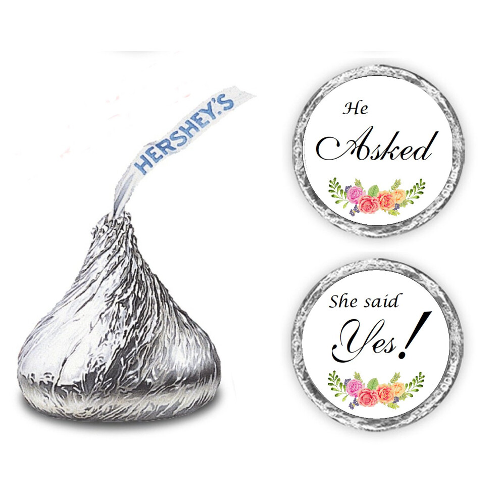 324 Rose Floreali ""Lui Ha Chiesto E Lei Ha Detto S !"" Adesivi Per Matrimoni Con Baci, Etichette Con Gocce Di Cioccolato, Adesivi Per Matrimoni, A