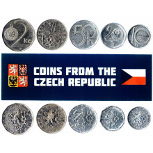 République tchèque 5 pièces mixtes | 10 hellers - 2 couronnes | Monnaie tchèque depuis 1993