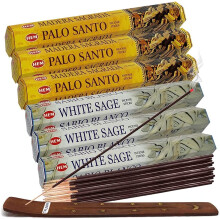 Hvid salvie røgelse pinde og hem de palo santo røgelsespinde med røgelsesholder bundt til udtværing af smudge kit naturlige inciensos aromaticos