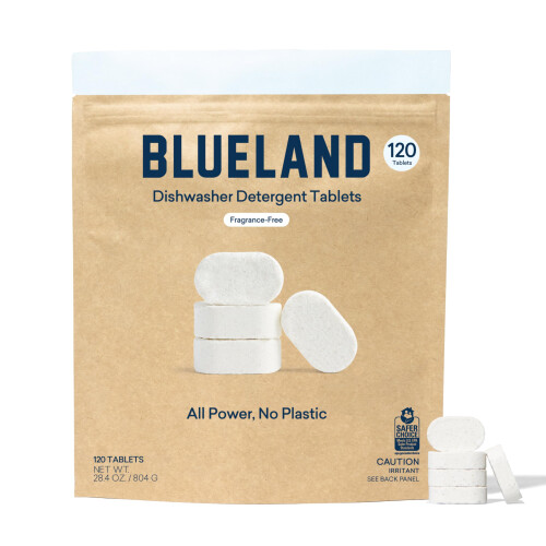 BLUELAND Plastic-Free Dishwasher Detergent Tablets  120 Count  Unscented
