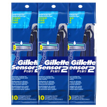 Maquinilla de afeitar desechable Gillette Sensor2 Plus para hombre, 10 unidades (paquete de 3), color azul