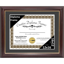 Creative Picture Frames 12x16 Mahogany Gold Rim Diploma Frame with Black Mat Glass and Installed Wall Hangers Frame Holds 16x20 Media without Mat