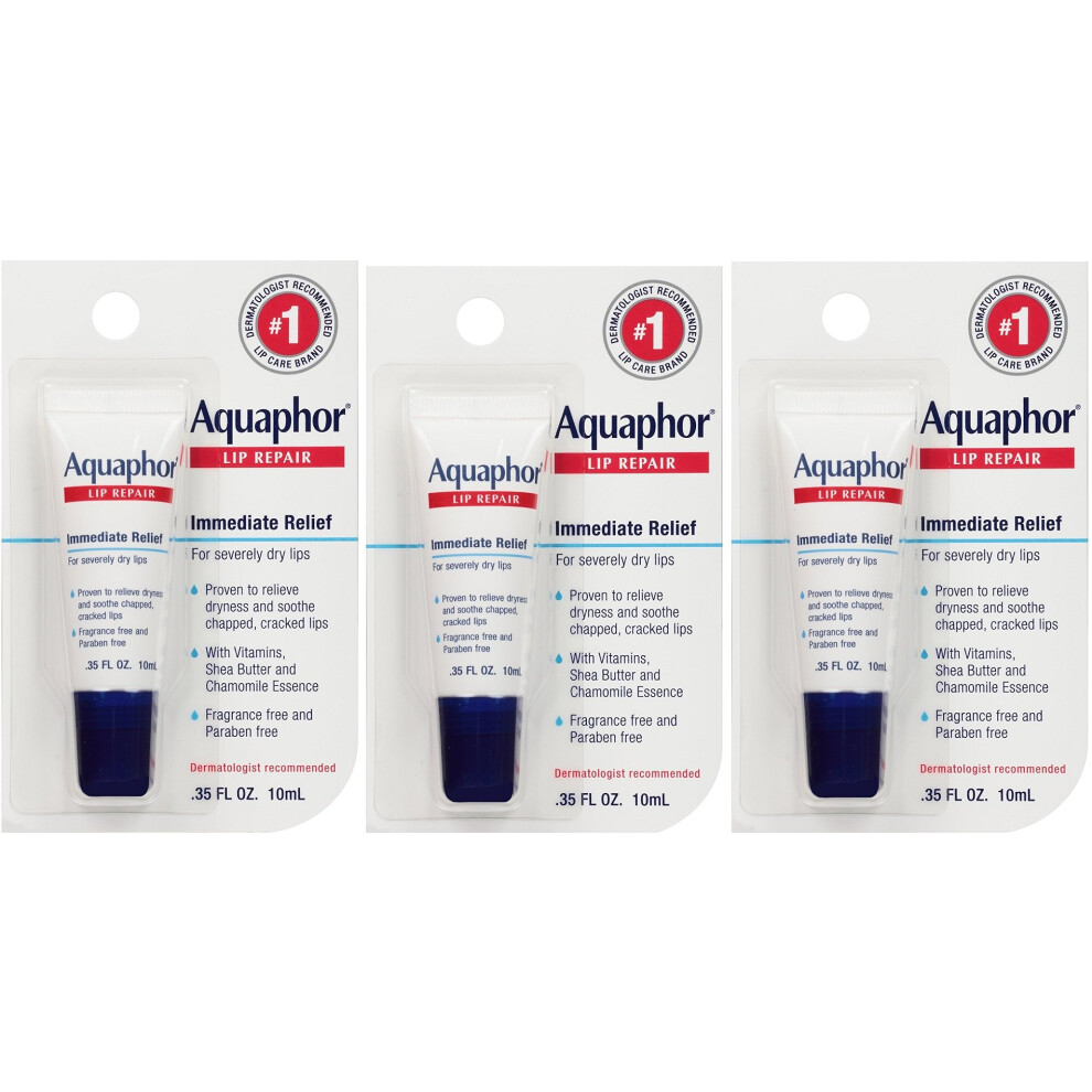 Aquaphor Lip Repair .35 Fluid Ounce Carded Pack usWQAK 3 Pack (0.35 oz)