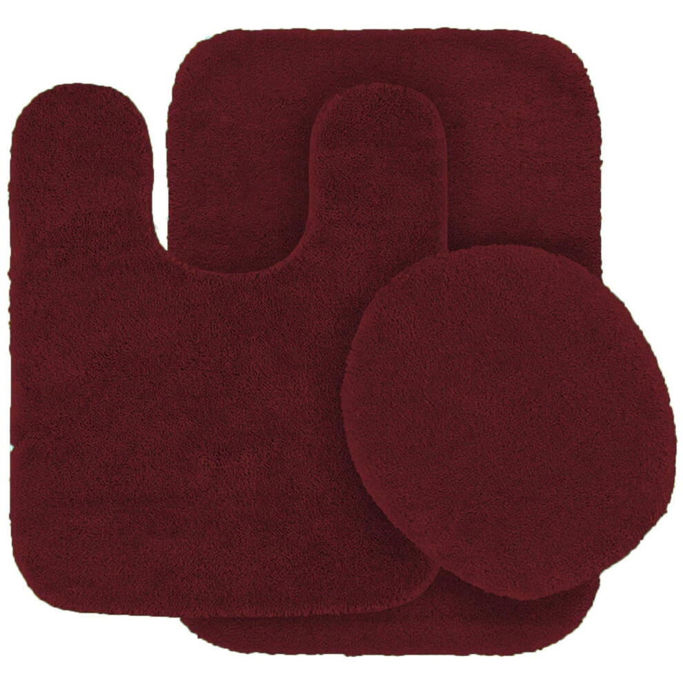 Kids Zone Home Linen Set Di 3 Tappetini Da Bagno In Tinta Unita Bordeaux, Set Da Bagno, Super Morbidi, Antiscivolo, Morbidi-image