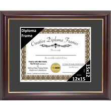 Creative Picture Frames 12x15 Mahogany Gold Rim Diploma Frame with Black Mat Glass and Installed Wall Hangers Frame Holds 16x20 Media without Mat