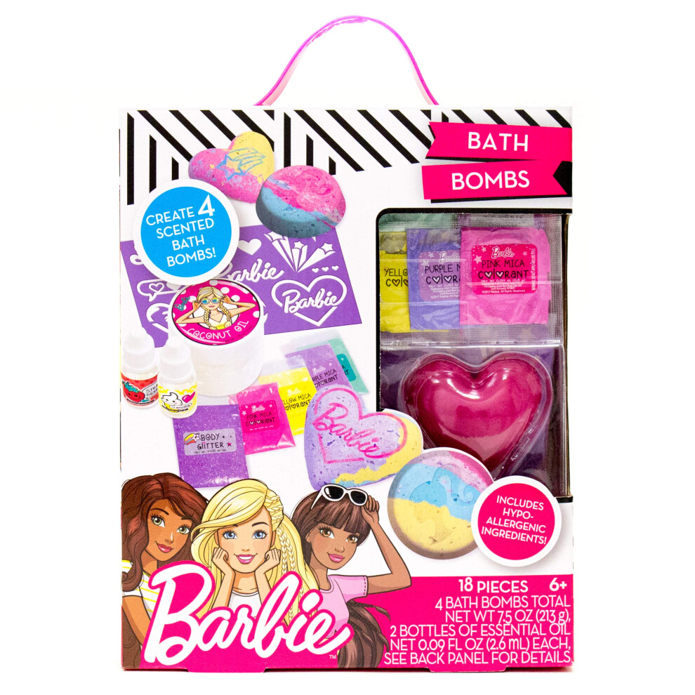 Barbie Make Your Own Bath Bomb Kit by Horizon Group USA  DIY Four Custom Colorful & Sweet-Smelling Bath Bombs  Includes Stencil  Glitter  Molds  Fragr
