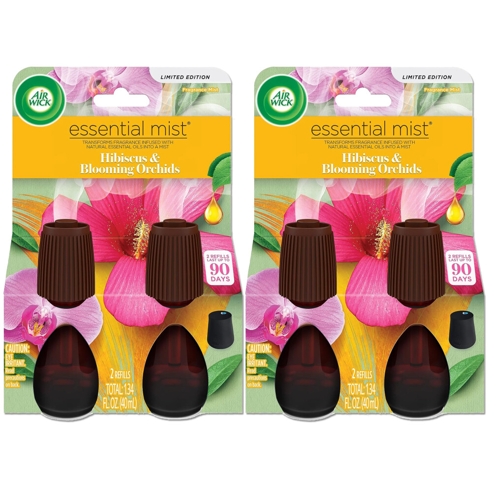 Air Wick Essential Mist Diffuser Oil Refills  4 Count Hibiscus & Blooming Orchids Spring Scent  Air Freshener Fragrance Spray Refill  2.68 Oz