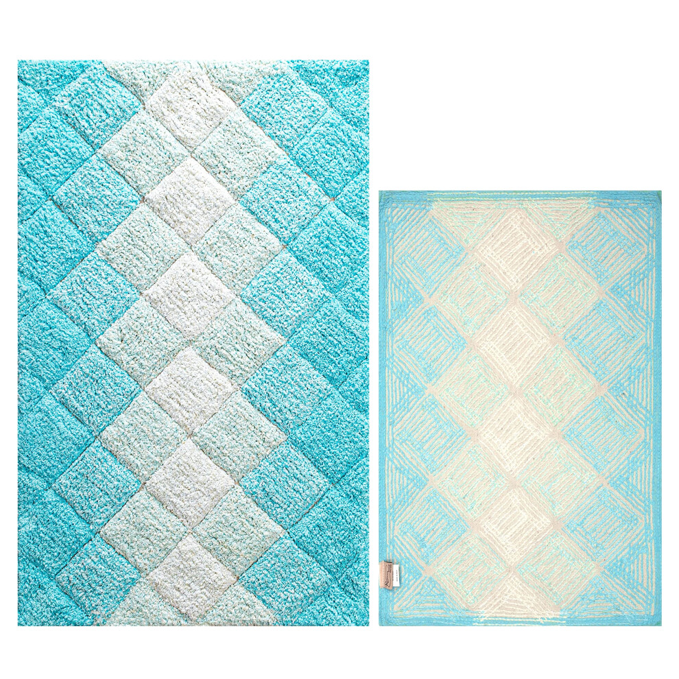 Rutschfeste Badvorleger F R Badezimmer, 2-Teilig, 100 % Baumwolle, Albany-Inspirierte Badvorleger, 21 X 32/17 X 34, Aqua-Turq-Kombi-Badematte Aus-image