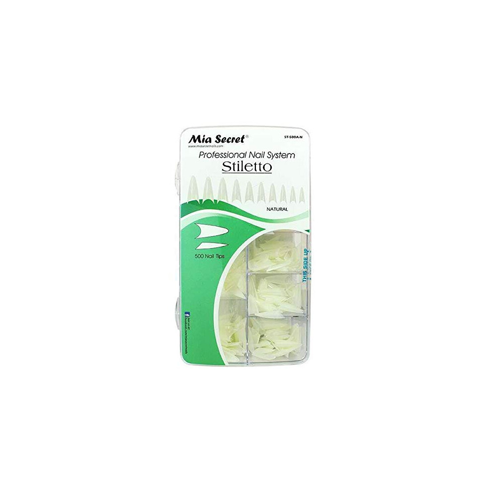 Mia Secret - Nail Tip Stiletto Clear 500 Pcs Clear Or Natural Pick Yours (Natural 500)