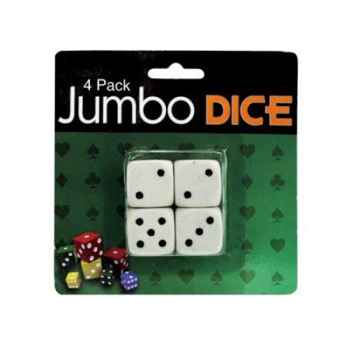 Dés Jumbo 19mm Blanc avec Pips Noirs - Ensemble de 4