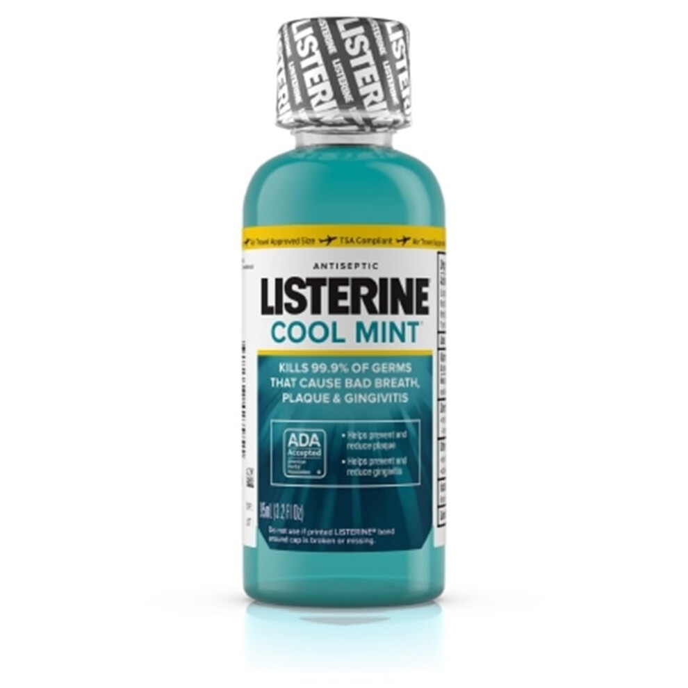 Listerine Cool Mint Antiseptic Mouthwash For Bad Breath Travel Size 3.2 Ounces - Case Of 24