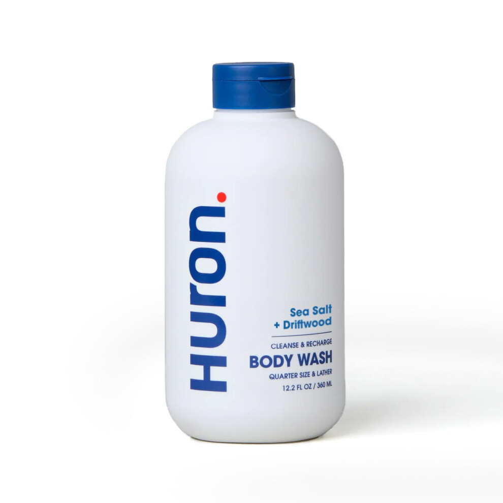 Gel douche hydratant pour hommes Huron - À base d'huile de coco, de vitamine E et d'hamamélis - Végétalien, sans cruauté (12,20 oz liq. (paquet d