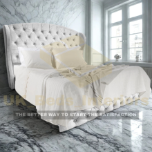 (Silver (No Mattress), 5FT King) 54" Wingback Ottoman Bed Divan Liftup STORAGE Bed Plush Velvet &Mattress All Sizes
