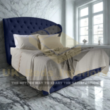 (Blue (No Mattress), 6FT Super King) 54" Wingback Ottoman Bed Divan Liftup STORAGE Bed Plush Velvet &Mattress All Sizes
