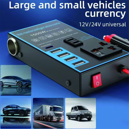 Μετατροπέας ισχύος αυτοκινήτου 1500W 12V 24V σε 220V φόρτιση κινητού τηλεφώνου USB 2