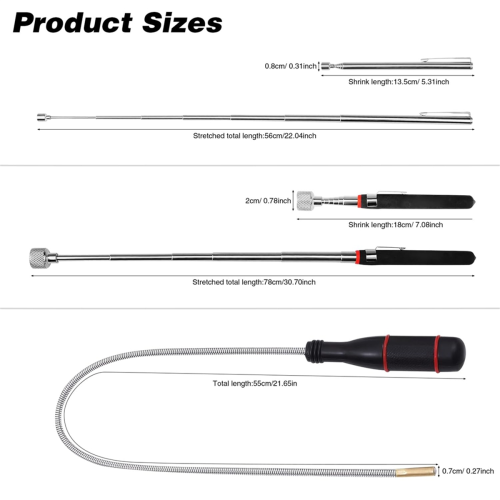 Lot de 3 outils de ramassage magnétiques, flexibles et pliables 1