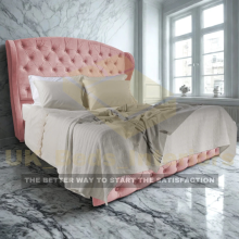 (Pink (No Mattress), 4FT Small Double) 54" Wingback Ottoman Bed Divan Liftup STORAGE Bed Plush Velvet &Mattress All Sizes