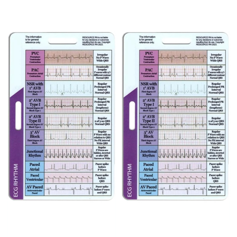 Markenlos 2Pcs Ecg/Ekg Rhythm Pocket Card Double Sided Ekg Rhythm