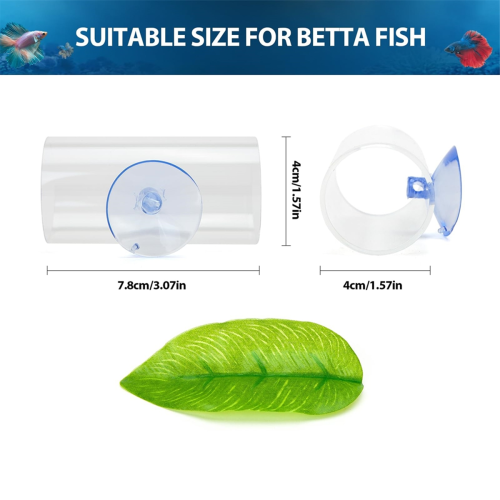 2 Pack Betta Fish Acrylic Tube Tunnel,BettaFish Leaf Pad 1