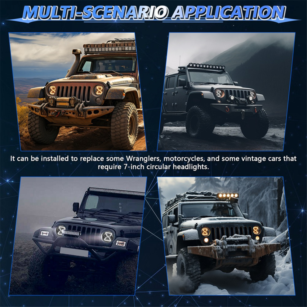 7 Zoll Runder Led-Scheinwerfer 200W 30000LM Gelber Angel Eyes-Scheinwerfer-image