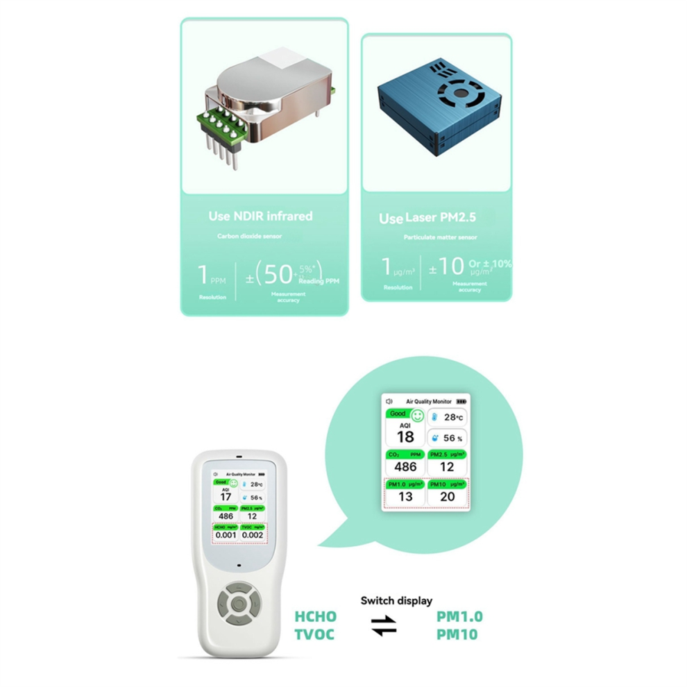 Sin Marca 9In1 Air Quality Detector With Stand Real-Time Air Meter Test