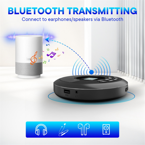 Portable Bluetooth CD Player Rechargeable Discman Black 2