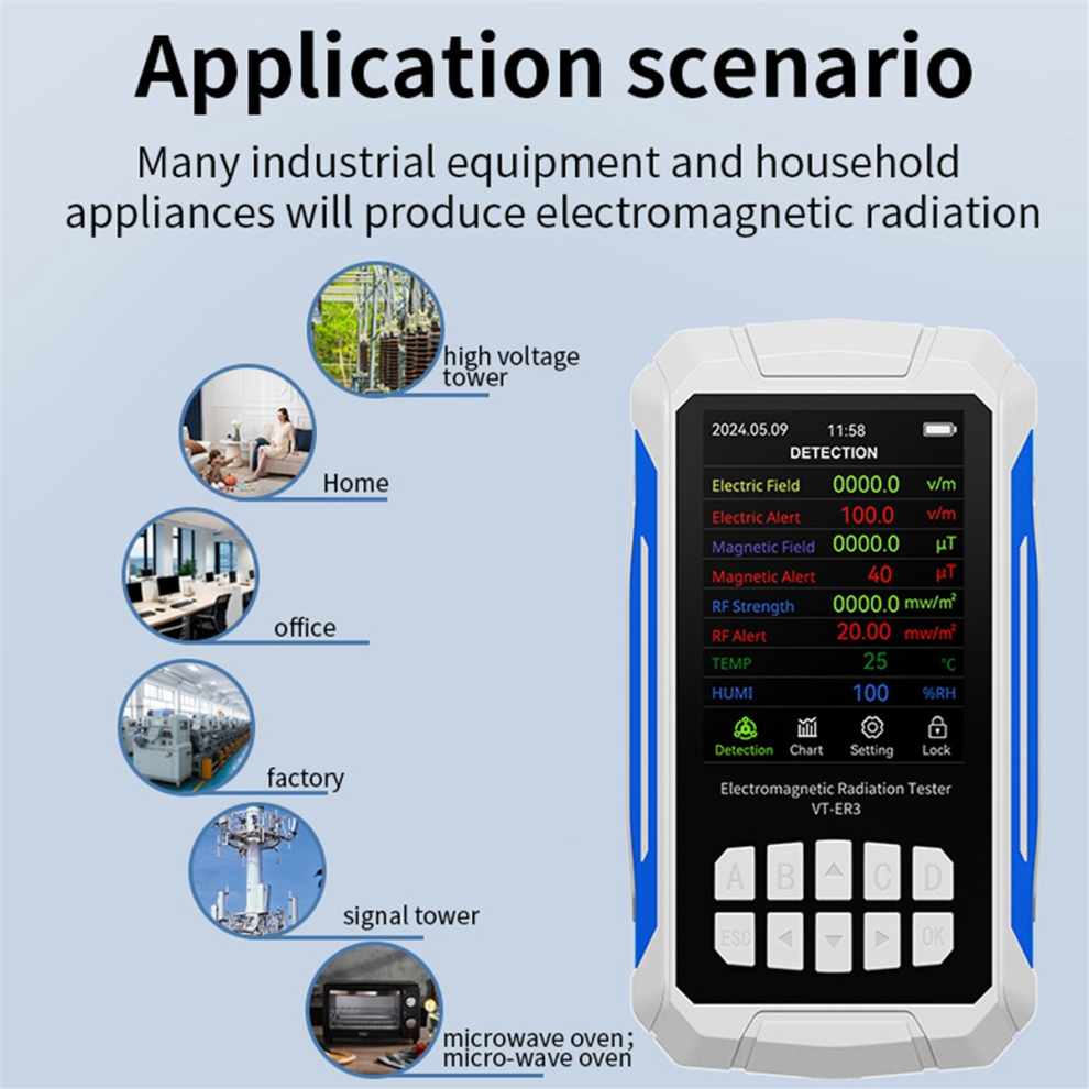 Electromagnetic Radiation Detector With Temperature & Humidity Black 4852739723257