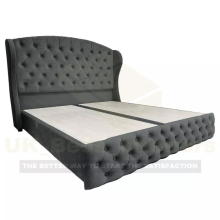 (Steel (with Mattress), 6FT Super King) 54" Wingback Ottoman Bed Divan Liftup STORAGE Bed Plush Velvet &Mattress All Sizes