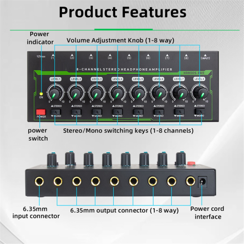 8 Channels Mini Stereo Headphone Amplifier with Power Adapter EU Plug 1