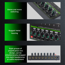 8 Channels Mini Stereo Headphone Amplifier with Power Adapter EU Plug