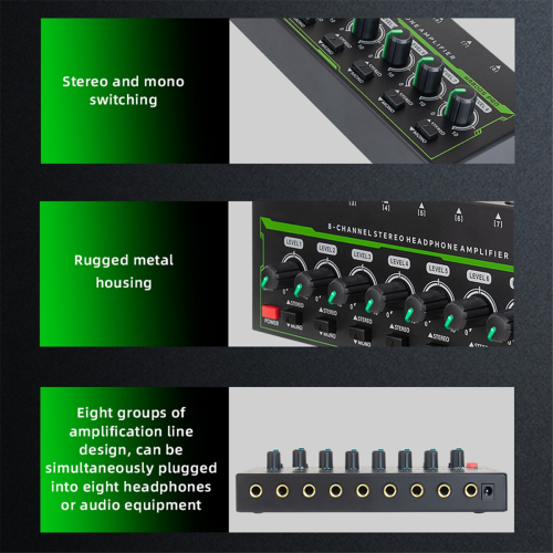 8 Channels Mini Stereo Headphone Amplifier with Power Adapter EU Plug