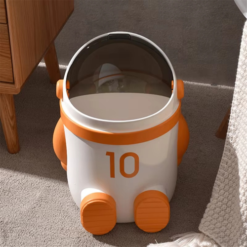 Astronaut-Themed Trash Can with Lid, Large Capacity, Orange 2