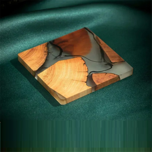 Wood Coasters Set with Epoxy Resin - Modern Coasters with Holder 1