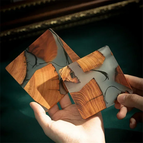Wood Coasters Set with Epoxy Resin - Modern Coasters with Holder 2