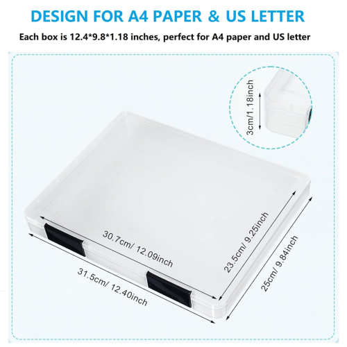 4 Pack A4 File Box,Clear Plastic Document Storage Box, 2