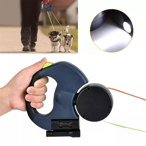 Auto Retractable Dual Dog Leash Double-Ended Traction Rope Black 1