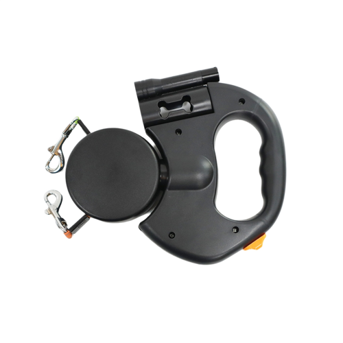 Auto Retractable Dual Dog Leash Double-Ended Traction Rope Black