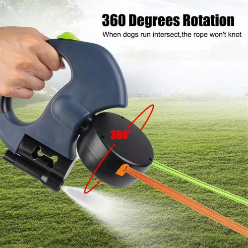 Auto Retractable Dual Dog Leash Double-Ended Traction Rope Black 2