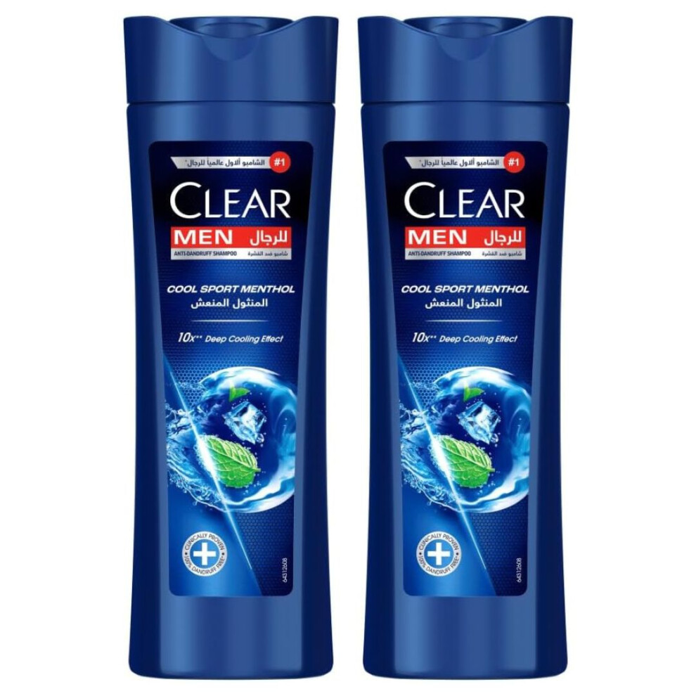 Clear Men Anti-Dandruff Shampoo Cool Sport Menthol 400ml (Pack of 2) | Refreshing Scalp | 2X Anti-Dandruff Action | Deep Clean & Oil Control Cleanser