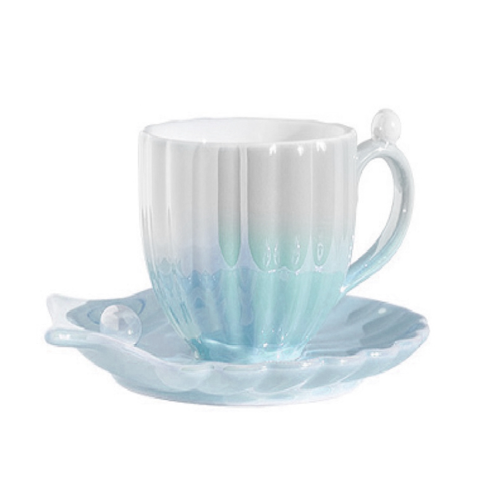 Tasse à café en céramique avec soucoupe, tasse en coquillage de perles, tasses à café mignonnes, A