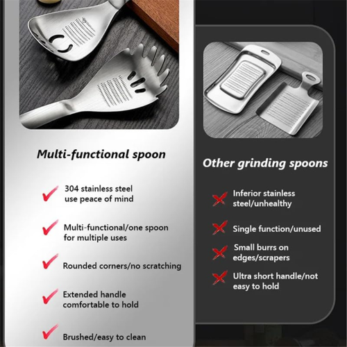 2PCS Grinding Spoon Stainless Steel Kitchen Spoon Garlic Crusher 1