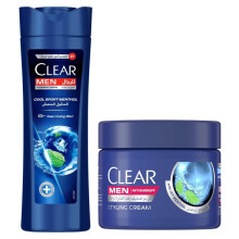 Clear Men Cool Sport Menthol Anti-Dandruff Shampoo 400ml & Styling Cream 275ml | 2-in-1 Hair Care & Styling Set | Deep Clean & Long-Lasting Hold